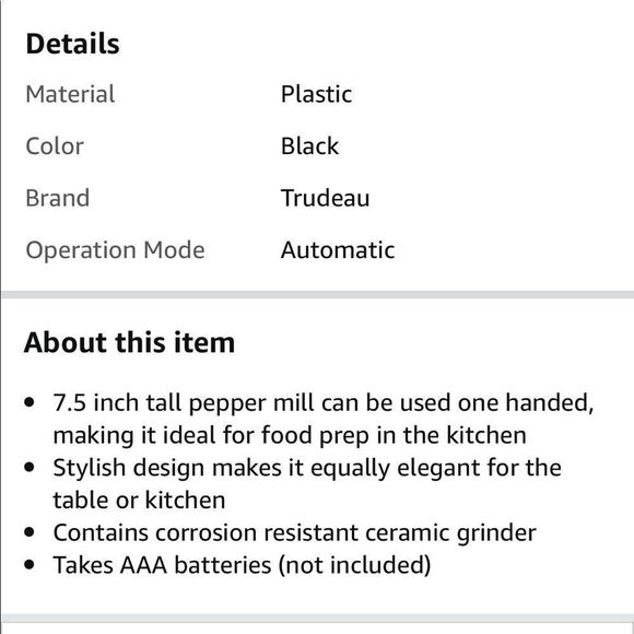 Trudeau Accessories Trudeau Pepper Mill Battery Operated Poshmark